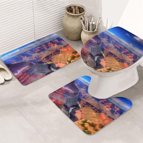 Beauty Grand Canyon Badezimmerteppich-Set, U-förmige WC-Bodenmatte + rutschfeste Mikrofaser-Badematten + WC-Deckelbezug, weich, saugfähig, Badteppich, Teppich für Heimdekoration von LHBWCVN