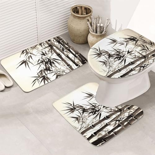 Chinesische Kalligraphie-Badezimmerteppich-Set, U-förmige WC-Bodenmatte + rutschfeste Mikrofaser-Badematten + WC-Deckelbezug, weich, saugfähig, Badteppich, Teppich für Heimdekoration Chinesische Kalligraphie-Badezimmerteppich-Set, U-förmige WC-Bodenmatte + rutschfeste Mikrofaser-Badematten + WC-Deckelbezug, weich, saugfähig, Badteppich, Teppich für Heimdekoration von LHBWCVN