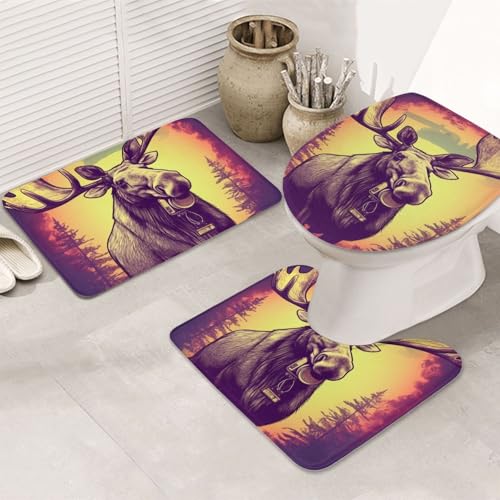 Cool Moose Badezimmerteppich-Set, U-förmige WC-Bodenmatte + rutschfeste Mikrofaser-Badematten + WC-Deckelbezug, weich, saugfähig, Badteppich, Teppich für Heimdekoration Cool Moose Badezimmerteppich-Set, U-förmige WC-Bodenmatte + rutschfeste Mikrofaser-Badematten + WC-Deckelbezug, weich, saugfähig, Badteppich, Teppich für Heimdekoration von LHBWCVN