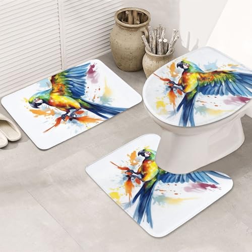 Flying Parrot Badezimmerteppich-Set, U-förmige WC-Bodenmatte + rutschfeste Mikrofaser-Badematten + WC-Deckelbezug, weich, saugfähig, Badteppich, Teppich für Heimdekoration Flying Parrot Badezimmerteppich-Set, U-förmige WC-Bodenmatte + rutschfeste Mikrofaser-Badematten + WC-Deckelbezug, weich, saugfähig, Badteppich, Teppich für Heimdekoration von LHBWCVN