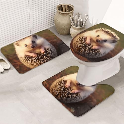 Igel-Badezimmerteppich-Set, U-förmige WC-Bodenmatte + rutschfeste Mikrofaser-Badematten + WC-Deckelbezug, weich, saugfähig, Badteppich, Teppich für Heimdekoration Igel-Badezimmerteppich-Set, U-förmige WC-Bodenmatte + rutschfeste Mikrofaser-Badematten + WC-Deckelbezug, weich, saugfähig, Badteppich, Teppich für Heimdekoration von LHBWCVN