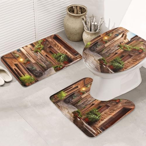 Italian Street Badezimmerteppich-Set, U-förmige WC-Bodenmatte + rutschfeste Mikrofaser-Badematten + WC-Deckelbezug, weich, saugfähig, Badteppich, Teppich für Heimdekoration Italian Street Badezimmerteppich-Set, U-förmige WC-Bodenmatte + rutschfeste Mikrofaser-Badematten + WC-Deckelbezug, weich, saugfähig, Badteppich, Teppich für Heimdekoration von LHBWCVN