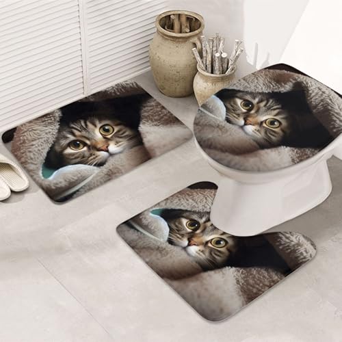 Katzen-Unterdecke, Badezimmerteppich-Set, U-förmige WC-Bodenmatte + rutschfeste Mikrofaser-Badematten + WC-Deckelbezug, weich, saugfähig, Badteppich, Teppich für Heimdekoration Katzen-Unterdecke, Badezimmerteppich-Set, U-förmige WC-Bodenmatte + rutschfeste Mikrofaser-Badematten + WC-Deckelbezug, weich, saugfähig, Badteppich, Teppich für Heimdekoration von LHBWCVN