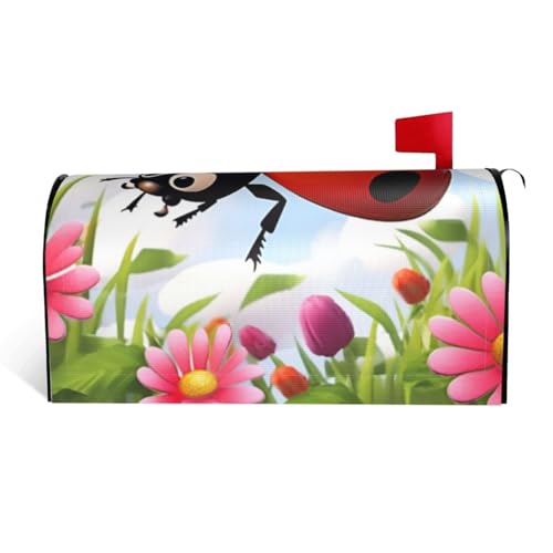 LHBWCVN Cartoon-Marienkäfer-Blumen-Briefkasten-Abdeckung, magnetische Briefkasten-Abdeckung, dekorative Willkommensbriefkasten-Abdeckung für Garten, Hof, Standard-Briefkasten-Dekoration, 53,3 x 45,7 von LHBWCVN