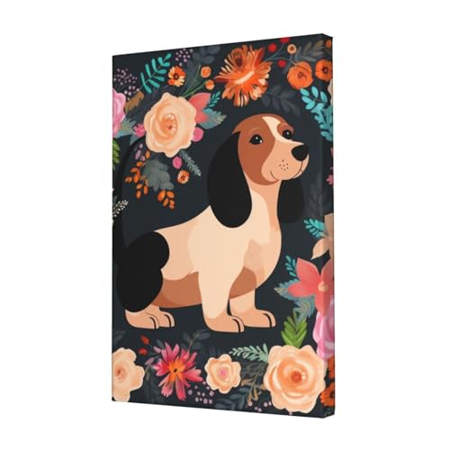 LHBWCVN Leinwand-Kunst, Dackel, Blumenposter, Wohnzimmer-Dekoration, Gemälde, dekorativer Wandbehang, Bilddruck, modernes Schlafzimmer, Malerei, Poster, Raumästhetik, 30,5 x 45,7 cm von LHBWCVN