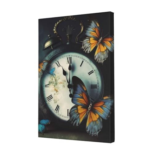 LHBWCVN Leinwand-Wandkunst, Uhr, Schmetterlings-Poster, Wohnzimmer-Dekoration, Gemälde, dekorativer Wandbehang, Bilddruck, modernes Schlafzimmer, Malerei, Poster, Raumästhetik, 30,5 x 45,7 cm von LHBWCVN