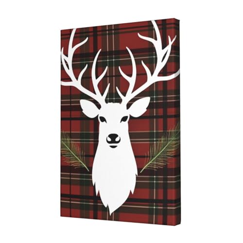 Leinwand-Kunst, Motiv: Frohe Weihnachten, Rentier, Schottenkaro, kariert, Weihnachtsposter, Wohnzimmer-Dekoration, Gemälde, dekorativer Wandbehang, Bilddruck, modernes Schlafzimmer, Malerei, Poster von LHBWCVN