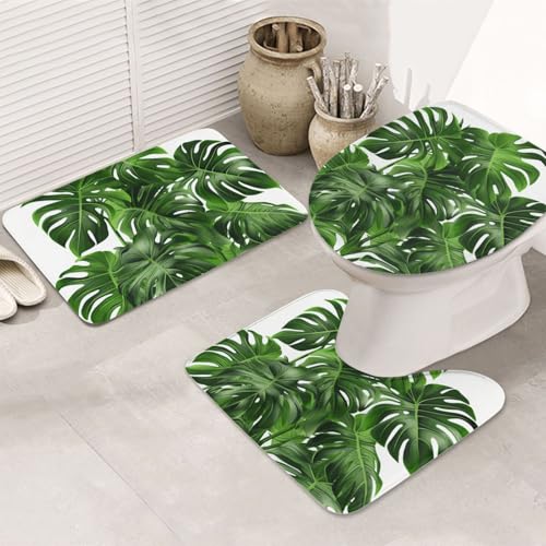 Monstera Deliciosa Badteppich-Set, Bananenpalme, U-förmige WC-Bodenmatte + rutschfeste Mikrofaser-Badematten + WC-Deckelbezug, weich, saugfähig, Badteppich, Teppich für Heimdekoration Monstera Deliciosa Badteppich-Set, Bananenpalme, U-förmige WC-Bodenmatte + rutschfeste Mikrofaser-Badematten + WC-Deckelbezug, weich, saugfähig, Badteppich, Teppich für Heimdekoration von LHBWCVN