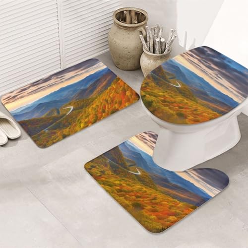 Mountains Badezimmerteppich-Set, U-förmige WC-Bodenmatte + rutschfeste Mikrofaser-Badematten + WC-Deckelbezug, weich, saugfähig, Badteppich, Teppich für Heimdekoration Mountains Badezimmerteppich-Set, U-förmige WC-Bodenmatte + rutschfeste Mikrofaser-Badematten + WC-Deckelbezug, weich, saugfähig, Badteppich, Teppich für Heimdekoration von LHBWCVN