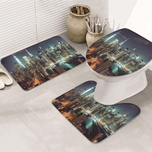 New York City Badezimmerteppich-Set, U-förmige WC-Bodenmatte + rutschfeste Mikrofaser-Badematten + WC-Deckelbezug, weich, saugfähig, Badteppich, Teppich für Heimdekoration New York City Badezimmerteppich-Set, U-förmige WC-Bodenmatte + rutschfeste Mikrofaser-Badematten + WC-Deckelbezug, weich, saugfähig, Badteppich, Teppich für Heimdekoration von LHBWCVN