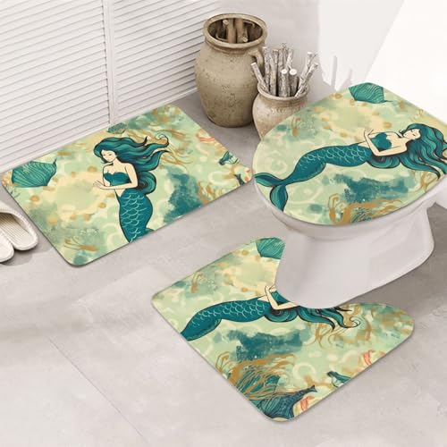 Retro-Badezimmerteppich-Set, 3-teilig, U-förmige WC-Bodenmatte + rutschfeste Mikrofaser-Badematten + WC-Deckelbezug, weich, saugfähig, Badteppich, Teppich für Heimdekoration Retro-Badezimmerteppich-Set, 3-teilig, U-förmige WC-Bodenmatte + rutschfeste Mikrofaser-Badematten + WC-Deckelbezug, weich, saugfähig, Badteppich, Teppich für Heimdekoration von LHBWCVN