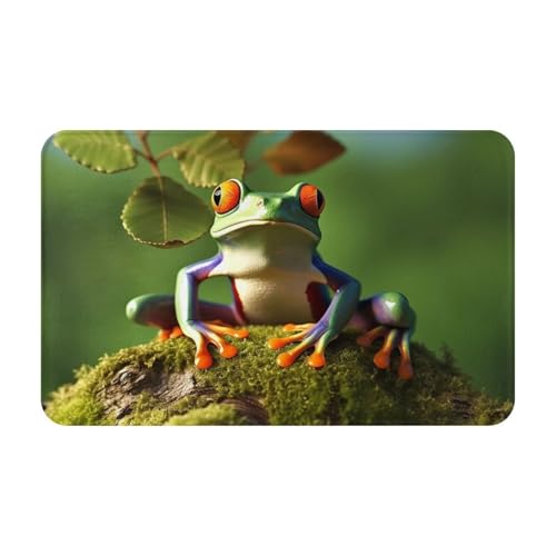 Schmutzfang-Fußmatte, 49,5 x 80 cm, rutschfest, waschbar, Eingangsmatte, Friedensfrosch, Baum, Fußmatten, für drinnen und draußen, saugfähig, Willkommensmatte, flaches Profil, Fußmatten, Flanell von LHBWCVN