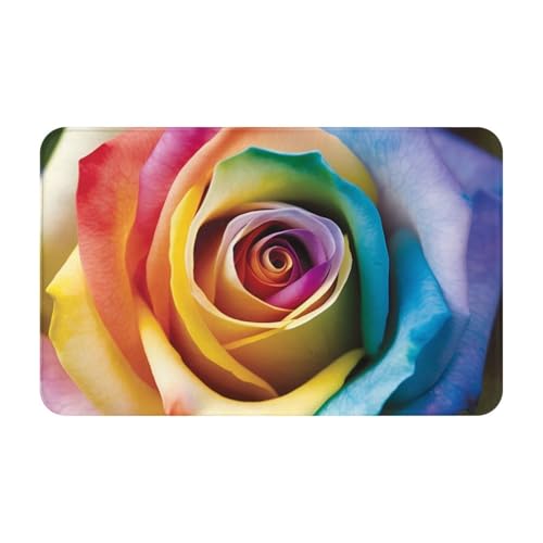 Schmutzfang-Fußmatte, 49,5 x 80 cm, rutschfest, waschbar, Eingangsmatte, Regenbogen-Rose, Blume, Fußmatten, für drinnen und draußen, saugfähig, Willkommensmatte, flaches Profil, Fußmatten, Flanell von LHBWCVN
