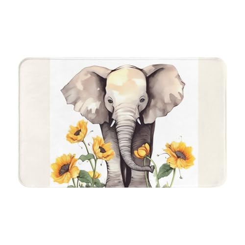 Schmutzfangmatte 49,5 x 80 cm, rutschfest, waschbar, Eingangsmatte, Elefant und Sonnenblume, Fußmatten für drinnen und draußen, saugfähig, Willkommensvorleger, flaches Profil, Fußmatten, Flanell von LHBWCVN