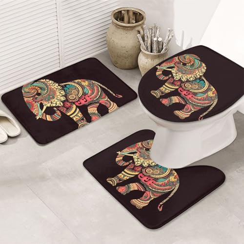 Schönes Elefanten-Badezimmerteppich-Set, 3-teilig, U-förmige WC-Bodenmatte + rutschfeste Mikrofaser-Badematten + WC-Deckelbezug, weich, saugfähig, Badteppich, Teppich für Heimdekoration Schönes Elefanten-Badezimmerteppich-Set, 3-teilig, U-förmige WC-Bodenmatte + rutschfeste Mikrofaser-Badematten + WC-Deckelbezug, weich, saugfähig, Badteppich, Teppich für Heimdekoration von LHBWCVN