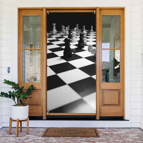 Schwarz-weißes Schachbrett-Türabdeckungs-Dekorationen, Willkommens-Türbanner Hintergrund, saisonaler Frühling, Sommer, Veranda, Banner, Schild, Fotohintergrund für Innen- und Außenbereich von LHBWCVN