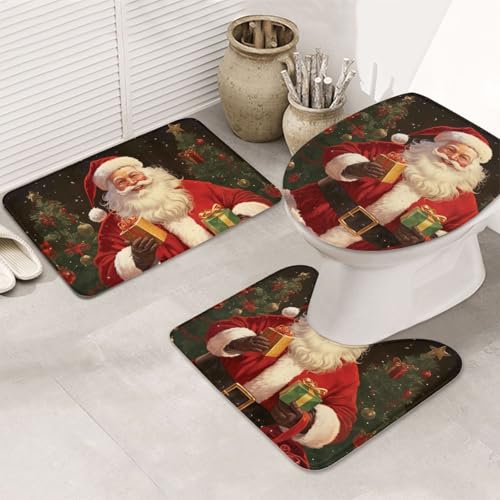 Weihnachtsmann-Badezimmerteppich-Set, 3-teilig, U-förmige WC-Bodenmatte + rutschfeste Mikrofaser-Badematten + WC-Deckelbezug, weich, saugfähig, Badteppich, Teppich für Heimdekoration Weihnachtsmann-Badezimmerteppich-Set, 3-teilig, U-förmige WC-Bodenmatte + rutschfeste Mikrofaser-Badematten + WC-Deckelbezug, weich, saugfähig, Badteppich, Teppich für Heimdekoration von LHBWCVN