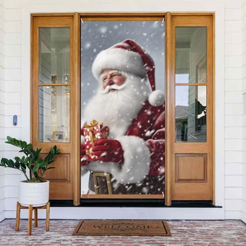 Weihnachtsmann Schnee Secenry Türabdeckung Dekorationen, Willkommens-Türbanner Hintergrund saisonaler Frühling Sommer Veranda Banner Schild Foto Hintergrund für drinnen und draußen Party Dekor 72,8 x von LHBWCVN
