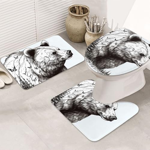 Wildlife Badezimmerteppich-Set, handgezeichneter Bär, 3-teilig, U-förmige WC-Bodenmatte + rutschfeste Mikrofaser-Badematten + WC-Deckelbezug, weich, saugfähig, Badteppich, Teppich für Heimdekoration Wildlife Badezimmerteppich-Set, handgezeichneter Bär, 3-teilig, U-förmige WC-Bodenmatte + rutschfeste Mikrofaser-Badematten + WC-Deckelbezug, weich, saugfähig, Badteppich, Teppich für Heimdekoration von LHBWCVN