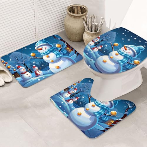 Winter-Badezimmerteppich-Set, Schneemann, U-förmige WC-Bodenmatte + rutschfeste Mikrofaser-Badematten + WC-Deckelbezug, weich, saugfähig, Badteppich, Teppich für Heimdekoration Winter-Badezimmerteppich-Set, Schneemann, U-förmige WC-Bodenmatte + rutschfeste Mikrofaser-Badematten + WC-Deckelbezug, weich, saugfähig, Badteppich, Teppich für Heimdekoration von LHBWCVN
