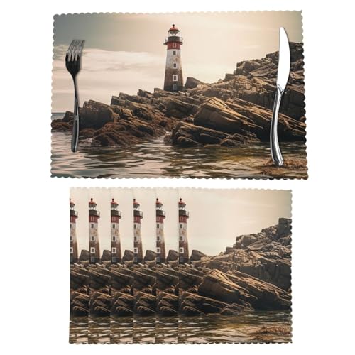 Tischsets 6er Set Hitzebeständig Platzsets Rutschfest Abwaschbar Tischmatten Leuchtturm Abwischbar Platzset für Esstisch Faltenfrei Tisch Platzsets für Indoor Outdoor von LHCVSFGW