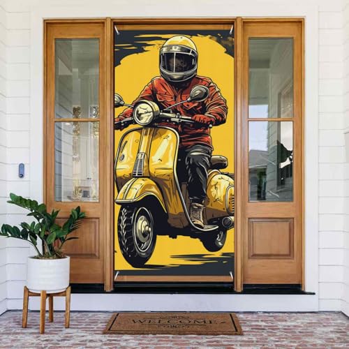 Türabdeckung Saisonale Veranda Türschild Türbanner Roller Mann Frühling Willkommen Haustür Abdeckungen Große Veranda Banner Dekor Party Hintergrund Dekoration für Garten Outdoor von LHCVSFGW