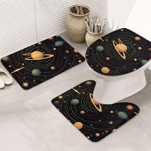 Badezimmerteppich-Set im Retro-Stil, astronomisches Muster, 3-teilig, rutschfeste Duschmatten mit U-förmiger Kontur, WC-Vorleger, saugfähige Mikrofaser, waschbare Badezimmer-Fußmatten für Badewanne Badezimmerteppich-Set im Retro-Stil, astronomisches Muster, 3-teilig, rutschfeste Duschmatten mit U-förmiger Kontur, WC-Vorleger, saugfähige Mikrofaser, waschbare Badezimmer-Fußmatten für Badewanne von LHDGBNV