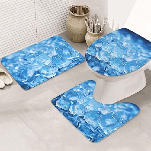 Badezimmerteppich-Set mit blauem Eiswürfelhintergrund, 3-teilig, rutschfeste Duschmatten mit U-förmiger Kontur, WC-Vorleger, saugfähige Mikrofaser, waschbar, Badezimmer-Fußmatten für Badewanne Badezimmerteppich-Set mit blauem Eiswürfelhintergrund, 3-teilig, rutschfeste Duschmatten mit U-förmiger Kontur, WC-Vorleger, saugfähige Mikrofaser, waschbar, Badezimmer-Fußmatten für Badewanne von LHDGBNV