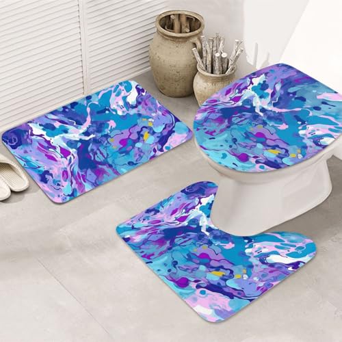 Badezimmerteppich-Set mit gemischtem Muster, 3-teilig, rutschfeste Duschmatten mit U-förmiger Kontur-WC-Matte, saugfähige Mikrofaser, waschbar, Badezimmer-Fußmatten für Badewanne, Duschraum, Dekor von LHDGBNV