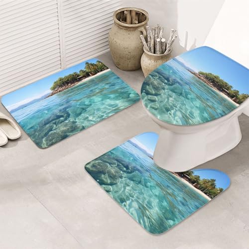 Badteppich-Set "Fiji Island and Clear See" – 3-teiliges rutschfeste Duschmatten mit U-förmiger Kontur-WC-Vorleger, saugfähige Mikrofaser, waschbare Badezimmer-Fußmatten für Badewanne, Duschraum, Dekor Badteppich-Set "Fiji Island and Clear See" – 3-teiliges rutschfeste Duschmatten mit U-förmiger Kontur-WC-Vorleger, saugfähige Mikrofaser, waschbare Badezimmer-Fußmatten für Badewanne, Duschraum, Dekor von LHDGBNV