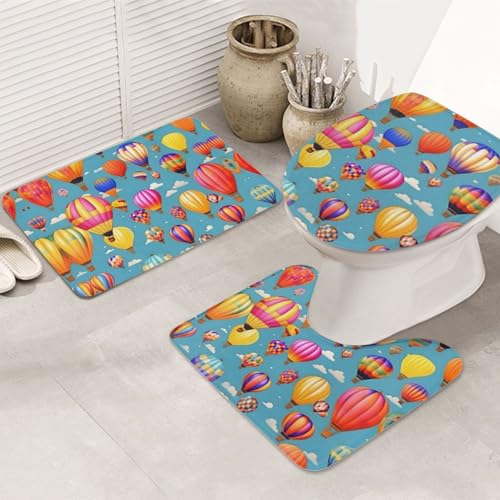 Badteppich-Set mit bunten Luftballons, 3-teilig, rutschfeste Duschmatten mit U-förmiger Kontur-WC-Matte, saugfähige Mikrofaser, waschbar, Badezimmer-Fußmatten für Badewanne, Duschraum, Dekor von LHDGBNV