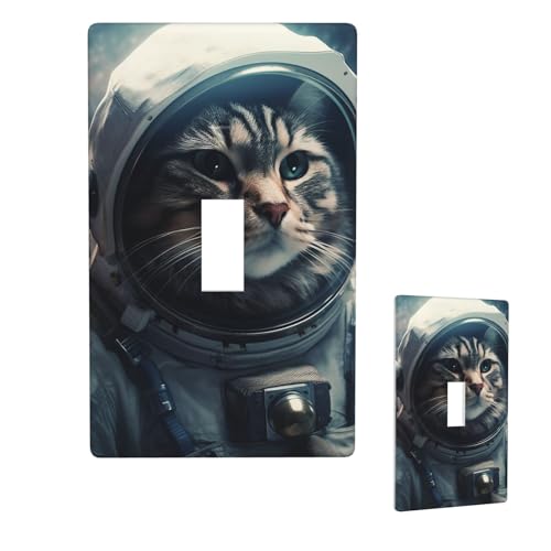 Dekorative Lichtschalter-Abdeckung, 1-Gang-Wandplatte, Astronaut, Katze im Weltraum, Einzel-Kipp-Wandplatte, elektrische Schalterplatte, Steckdosenblende für Zuhause, Schlafzimmer, Kunstdekoration von LHDGBNV
