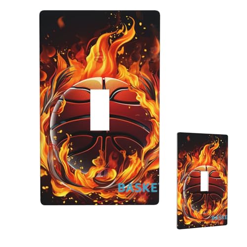 Dekorative Lichtschalter-Abdeckung, 1-Gang-Wandplatte, Basketball-Logo mit Flammen, Einzel-Kipp-Wandplatte, elektrische Schalterplatte, Steckdosenblende für Zuhause, Schlafzimmer, Kunstdekoration von LHDGBNV