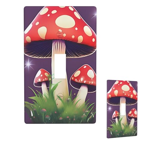 Dekorative Lichtschalter-Abdeckung, 1-Gang-Wandplatte, Cartoon-Pilz, Einzel-Kipp-Wandplatte, elektrische Schalterplatte, Steckdosenblende für Zuhause, Schlafzimmer, Kunstdekoration, 11,4 x 7 cm von LHDGBNV