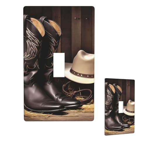 Dekorative Lichtschalter-Abdeckung, 1-Gang-Wandplatte, Cowboy-Hut, Westernstiefel, Einzel-Kipp-Wandplatte, elektrische Schalterplatte, Steckdosenblende für Zuhause, Schlafzimmer, Kunstdekoration, 11,4 von LHDGBNV