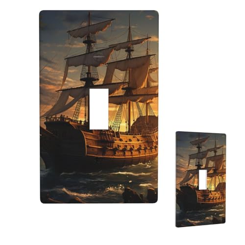 Dekorative Lichtschalter-Abdeckung, 1-Gang-Wandplatte, Fantasie-Piratenschiff, Einzel-Kipp-Wandplatte, elektrische Schalterplatte, Steckdosenblende für Zuhause, Schlafzimmer, Kunstdekoration, 11,4 x 7 von LHDGBNV