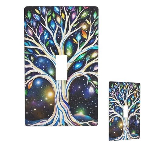 Dekorative Lichtschalter-Abdeckung, 1-Gang-Wandplatte, Galaxie-Baum, Einzel-Kipp-Wandplatte, elektrische Schalterplatte, Steckdosenblende für Zuhause, Schlafzimmer, Kunstdekoration, 11,4 x 7 cm von LHDGBNV