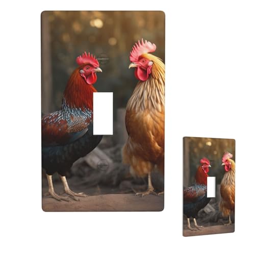 Dekorative Lichtschalter-Abdeckung, 1-Gang-Wandplatte, Hahn und Huhn, Einzel-Kipp-Wandplatte, elektrische Schalterplatte, Steckdosenblende für Zuhause, Schlafzimmer, Kunstdekoration, 11,4 x 7 cm von LHDGBNV