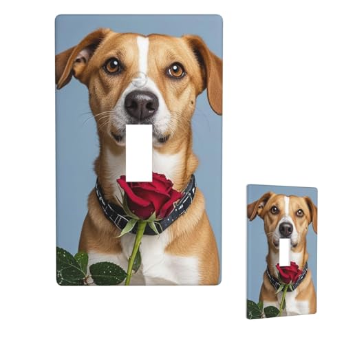 Dekorative Lichtschalter-Abdeckung, 1-Gang-Wandplatte, Hund, der eine Rose hält, Einzel-Kipp-Wandplatte, elektrische Schalterplatte, Steckdosenblende für Zuhause, Schlafzimmer, Kunstdekoration, 11,4 x von LHDGBNV