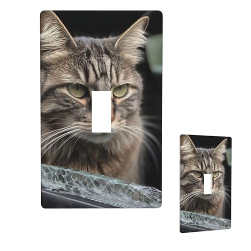 Dekorative Lichtschalter-Abdeckung, 1-Gang-Wandplatte, Katze, zerschlägt Glas im Auto, Einzel-Kipp-Wandplatte, elektrische Schalterplatte, Steckdosenblende für Zuhause, Schlafzimmer, Kunstdekoration von LHDGBNV
