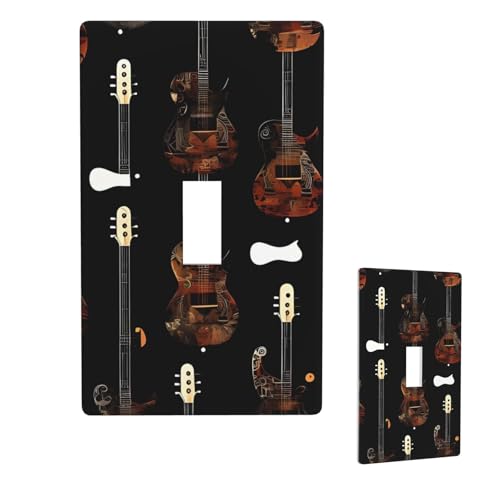 Dekorative Lichtschalter-Abdeckung, 1-Gang-Wandplatte, Kunst-Gitarren-Muster, Einzel-Kipp-Wandplatte, elektrische Schalterplatte, Steckdosenblende für Zuhause, Schlafzimmer, Kunstdekoration, 11,4 x 7 von LHDGBNV