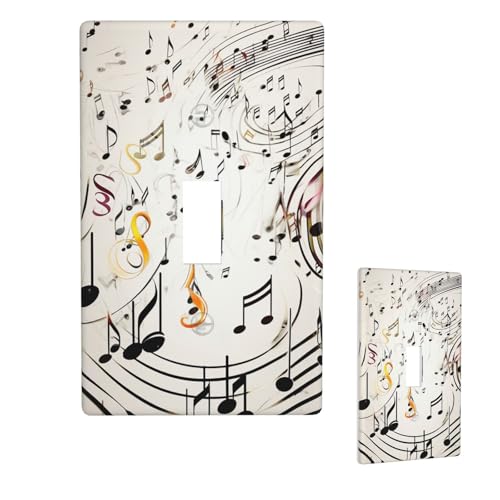 Dekorative Lichtschalter-Abdeckung, 1-Gang-Wandplatte, Musiknoten-Druck, Einzel-Kipp-Wandplatte, elektrische Schalterplatte, Steckdosenblende für Zuhause, Schlafzimmer, Kunstdekoration, 11,4 x 7 cm von LHDGBNV