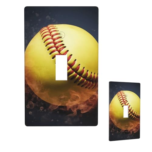Dekorative Lichtschalter-Abdeckung, 1-Gang-Wandplatte, Softball-Einzel-Kipp-Wandplatte, elektrische Schalterplatte, Steckdosenblende für Zuhause, Schlafzimmer, Kunstdekoration, 11,4 x 7 cm von LHDGBNV