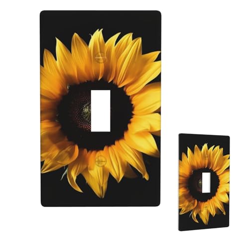 Dekorative Lichtschalter-Abdeckung, 1-Gang-Wandplatte, Sonnenblume auf schwarzem Hintergrund, Einzel-Kipp-Wandplatte, elektrische Schalterplatte, Steckdosenblende für Zuhause, Schlafzimmer von LHDGBNV