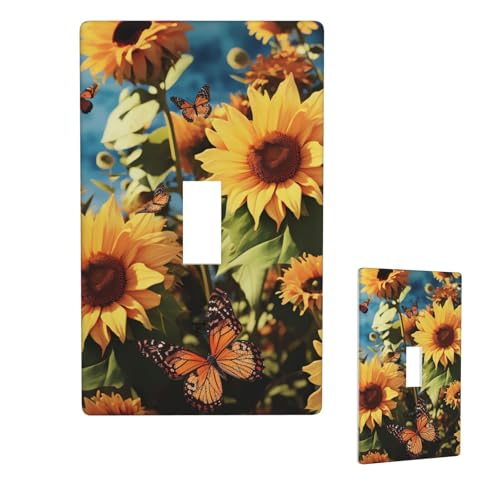 Dekorative Lichtschalter-Abdeckung, 1-Gang-Wandplatte, Sonnenblumen und Schmetterlinge, Einzel-Kipp-Wandplatte, elektrische Schalterplatte, Steckdosenblende für Zuhause, Schlafzimmer, Kunstdekoration von LHDGBNV