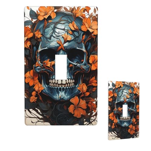 Dekorative Lichtschalter-Abdeckung, 1-Gang-Wandplatte, Totenkopf und Blätter, Einzel-Kipp-Wandplatte, elektrische Schalterplatte, Steckdosenblende für Zuhause, Schlafzimmer, Kunstdekoration, 11,4 x 7 von LHDGBNV