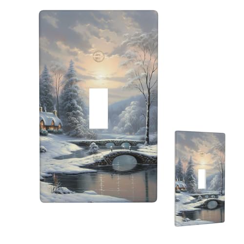 Dekorative Lichtschalter-Abdeckung, 1-Gang-Wandplatte, Winter-Schneeszene, Einzel-Kipp-Wandplatte, elektrische Schalterplatte, Steckdosenblende für Zuhause, Schlafzimmer, Kunstdekoration, 11,4 x 7 cm von LHDGBNV