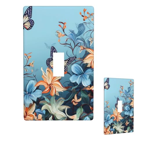 Dekorative Lichtschalter-Abdeckung, 1-Gang-Wandplatte, blaue Schmetterlinge und Blumen, Einzel-Kipp-Wandplatte, elektrische Schalterplatte, Steckdosenblende für Zuhause, Schlafzimmer, Kunstdekoration von LHDGBNV