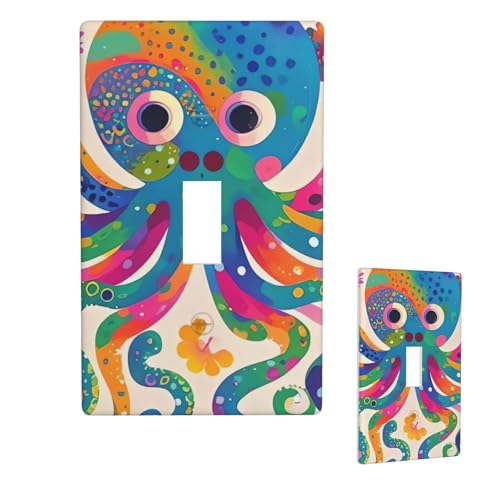 Dekorative Lichtschalter-Abdeckung, 1-Gang-Wandplatte, bunte Oktopus-Wandplatte, elektrische Schalterplatte, Steckdosenblende für Zuhause, Schlafzimmer, Kunstdekoration, 11,4 x 7 cm von LHDGBNV