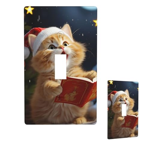 Dekorative Lichtschalter-Abdeckung, 1-Gang-Wandplatte, niedliche Katze, singende Weihnachtslieder, Einzel-Kipp-Wandplatte, elektrische Schalterplatte, Steckdosenblende für Zuhause, Schlafzimmer von LHDGBNV